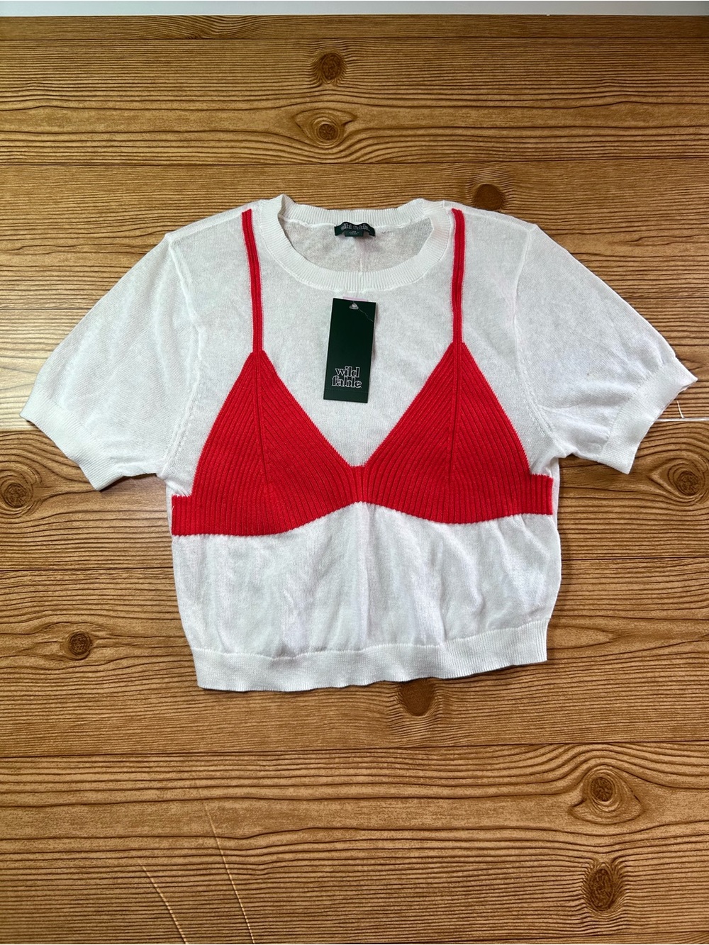 Wild Fable Bikini Tshirt NWT White With Red Size XS